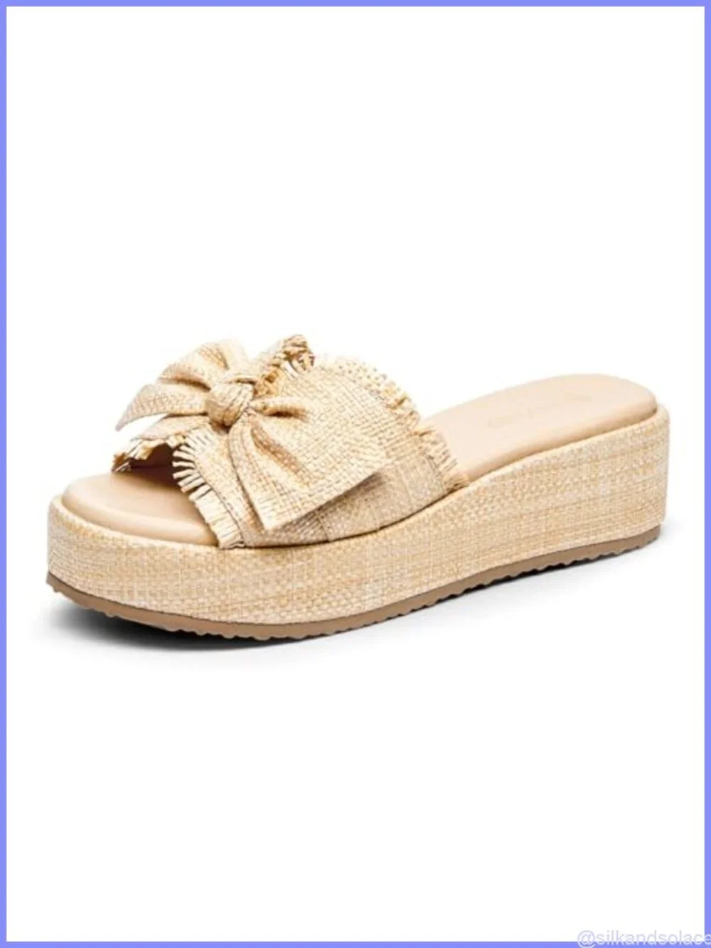 Womens Platform Wedge Sandals Bow Open Toe Raffia Slip On Summer Beach Shoes